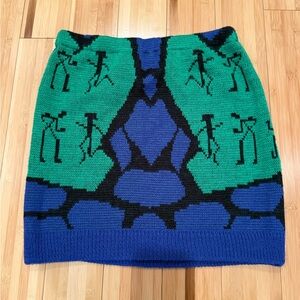 One of a Kind Urban Renewal Vintage Sweater Turned Green and Blue Skirt